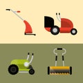 Lawn mowers machine tools different types icons