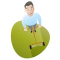 Lawn mowing cartoon man Royalty Free Stock Photo