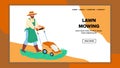 Lawn Mowing Gardener With Mower Device Vector Royalty Free Stock Photo