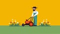 Lawn mowing service, Man Mowing the Lawn professional gardening and landscaping Royalty Free Stock Photo