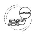 Lawn Mowing and Trimming black line icon. Cutting the grass in the right area. Handyman services. Pictogram for web page