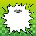 Lawn rake sign. Black Icon on white popart Splash at green background with white spots. Illustration