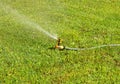 Lawn Water Sprinkler Spraying Water Over Lawn Green Fresh Grass