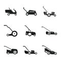 Lawnmower grass garden icons set, simple style Royalty Free Stock Photo