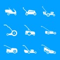 Lawnmower grass garden icons set, simple style Royalty Free Stock Photo