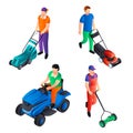 Lawnmower icon set, isometric style