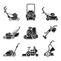 Lawnmower icon set, simple style Royalty Free Stock Photo