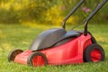 Lawnmower on lawn grass Royalty Free Stock Photo