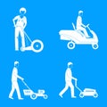 Lawnmower service man icons set, simple style Royalty Free Stock Photo