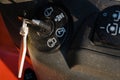 Lawnmower tractor ignition key positions Royalty Free Stock Photo