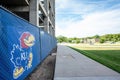 Lawrence, Kansas - 7.2023 - Walking Jayhawk logo on the side of David Booth Memorial Stadium
