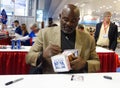 Lawrence Taylor, New York Giants linebacker and Hall of Famer, during autographs session in New York Royalty Free Stock Photo