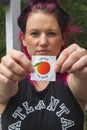 A Georgia voter displays her I Voted sticker after voting in the 2020 Presidential Election Royalty Free Stock Photo