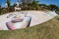 People Walk By Sidewalk Chalk Art At Community Arts Festival Royalty Free Stock Photo