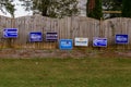 LAWRENCEVILLE, UNITED STATES - Nov 03, 2020: Democratic campaign signs along the side of the road near a polling location in