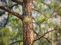 Lawson cypress (Chamaecyparis lawsoniana evergreen foliage and bark detail. Created with Generative AI technology.