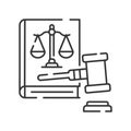 Lawsuit line black icon. Judiciary concept. Gavel, scales of justice on book element. Sign for web page, mobile app
