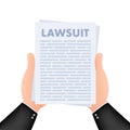 Lawsuit paper. Law document process. Vector stock illustration.