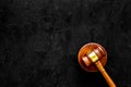 Lawyer or attorney concept. Judge gavel on black background top view copy space