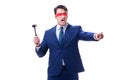 The lawyer with blindfold holding a gavel isolated on white Royalty Free Stock Photo