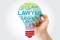 Lawyer bulb word cloud collage with marker, law concept background Royalty Free Stock Photo