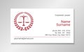 Lawyer business card design template with burgundy scales silhouette in Royalty Free Stock Photo