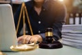 Lawyer business man working with paperwork on his desk in office workplace for consultant lawyer in office Royalty Free Stock Photo