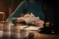 Lawyer business man working with paperwork on his desk in office workplace for consultant lawyer in office Royalty Free Stock Photo