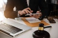 Lawyer business man working with paperwork on his desk in office workplace for consultant lawyer in office Royalty Free Stock Photo