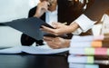 Lawyer business man working with paperwork on his desk in office workplace for consultant lawyer in office Royalty Free Stock Photo