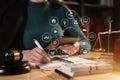 Lawyer business woman working with paperwork on his desk in office. Royalty Free Stock Photo