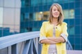 Lawyer businesswoman professional walking outdoors talking on cell smart phone Royalty Free Stock Photo