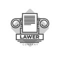 Lawyer company logotype with antique pillar and document illustrations