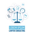 Lawyer consulting. Justice scales. A banner template of a law firm or company. Flyer legal services