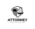 Lawyer firm logo design. Pillar, scales of justice and shield vector design