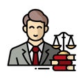 Lawyer icon. Legal and sentencing. Judgement and punishment outline vector illustration
