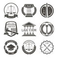 Lawyer and law office logo, emblem labels vector