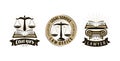 Lawyer, law office logo or label. Legal services, justice, judicial scales symbol. Vector Royalty Free Stock Photo