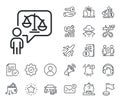 Lawyer line icon. Court judge sign. Salaryman, gender equality and alert bell. Vector