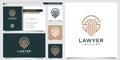 Lawyer location logo with unique line art style and business card design template Premium Vector Royalty Free Stock Photo