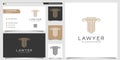 Lawyer logo with line art style and business card design template. gold, firm, law, icon justice, business card, Premium Vector Royalty Free Stock Photo