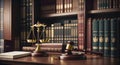 Lawyer office. Judge gavel and law books, banner. judgment hammer, Legal office. Attorney at law. Law and justice. Wooden judge