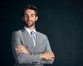 Lawyer, portrait and confident businessman with crossed arms in studio for professional company. Attorney, career and Royalty Free Stock Photo