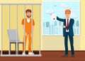 Lawyer and Prisoner in Court Flat Illustration Royalty Free Stock Photo