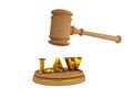 Lawyer's hammer and word LAW.