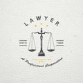 Lawyer services. Law office. The judge, the district attorney, the lawyer of vintage labels. Old retro vintage grunge. Typographic Royalty Free Stock Photo