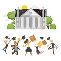 Lawyer student celebrate completion studies, people character, male and female flat vector illustration isolated on