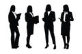 Lawyer women with anonymous faces. Girl lawyer model wearing suits silhouette bundle. Female counselor standing silhouette