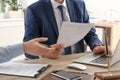 Lawyer working with client at table in office, focus Royalty Free Stock Photo