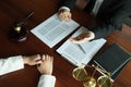 Lawyer working with contract client on the table in office. consultant lawyer, attorney, court judge, concept Royalty Free Stock Photo